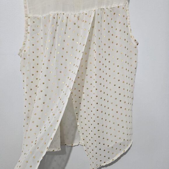 Mine - Shirt Button Up Sheet Tank Back Slit - Size M - Cream Gold Polka Dot - Picture 8 of 10